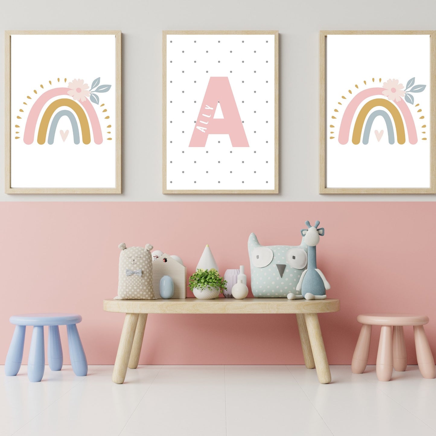 Rainbow personalised set of 3 prints