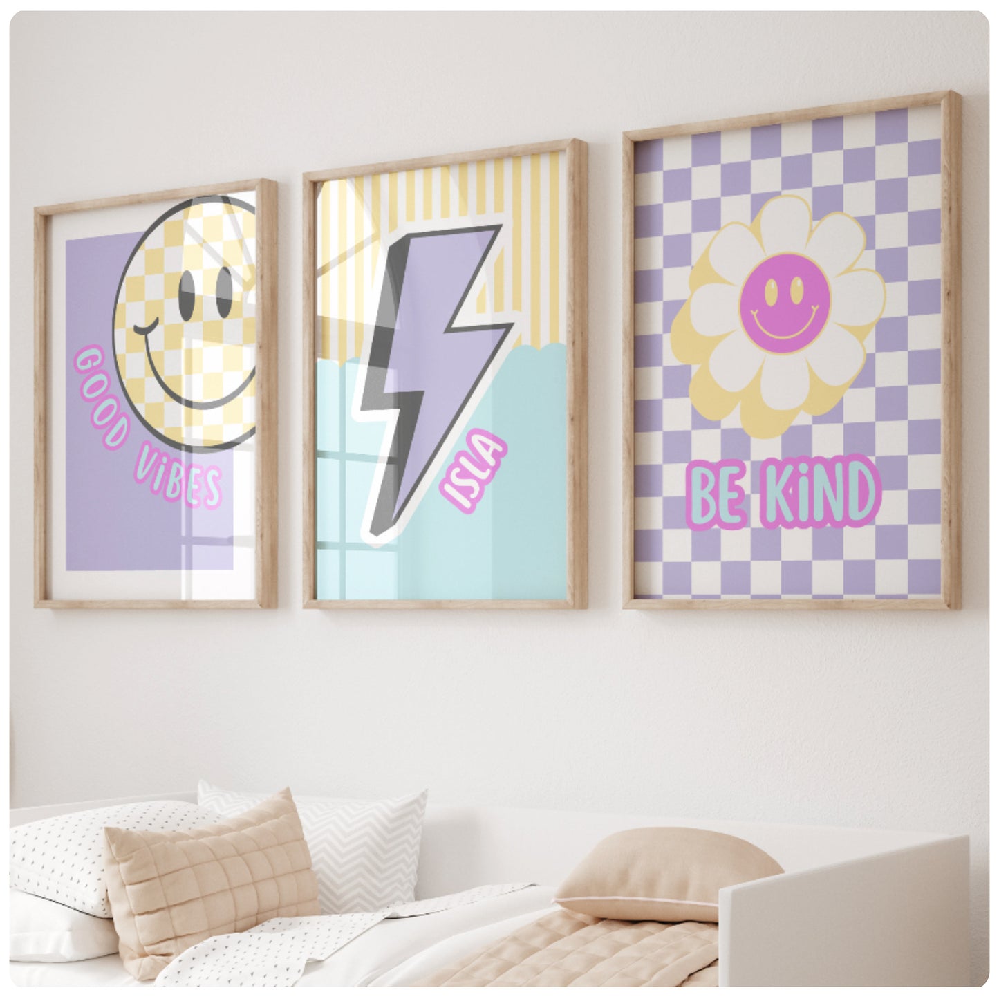 Retro bright personalised set of 3 prints