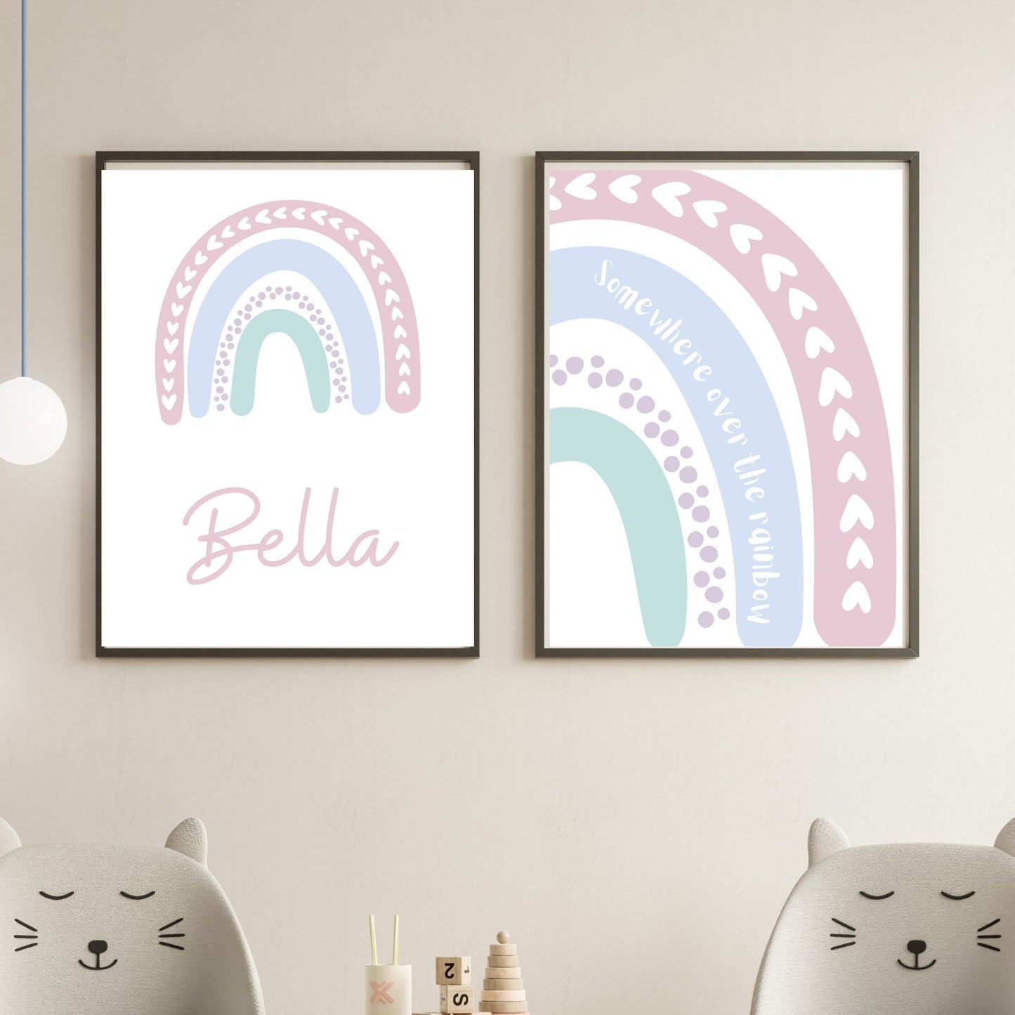 Rainbow “Somewhere over the rainbow” personalised set of 2 prints