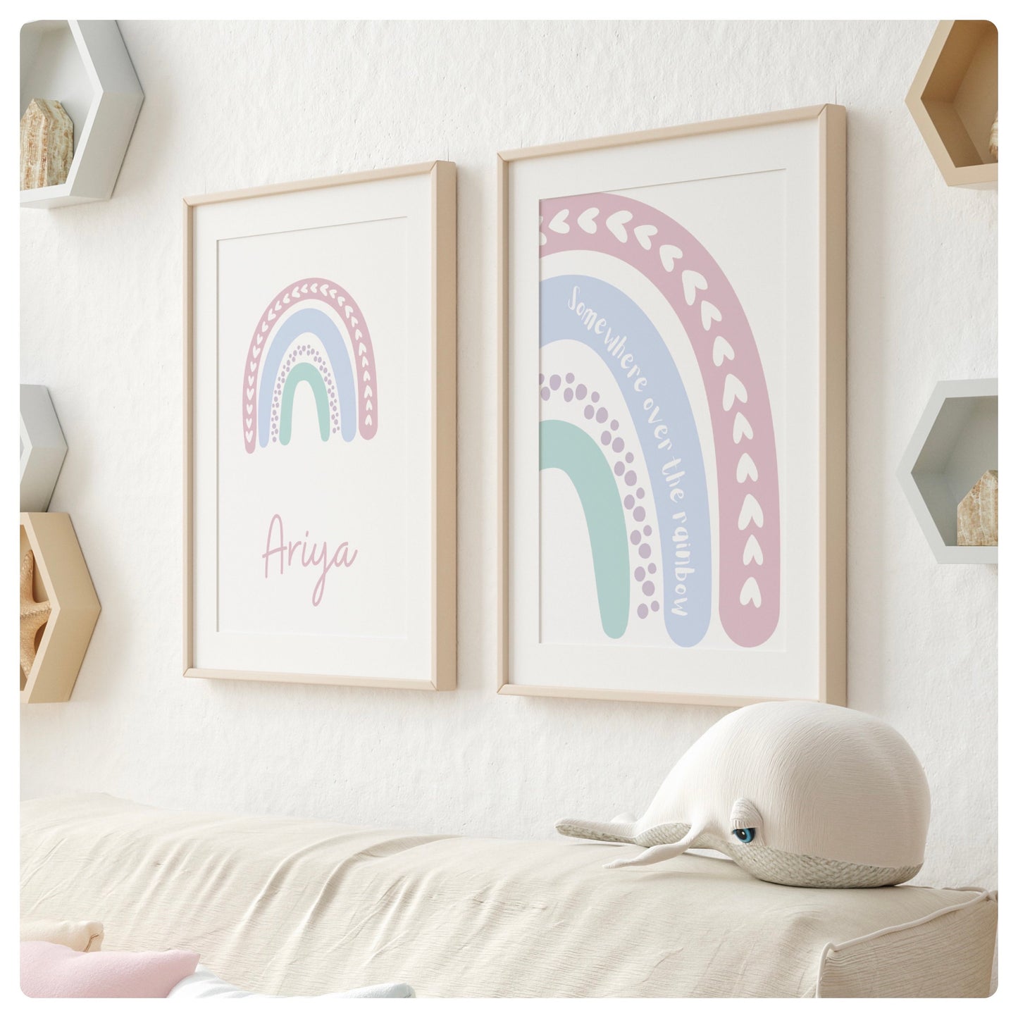 Rainbow “Somewhere over the rainbow” personalised set of 2 prints