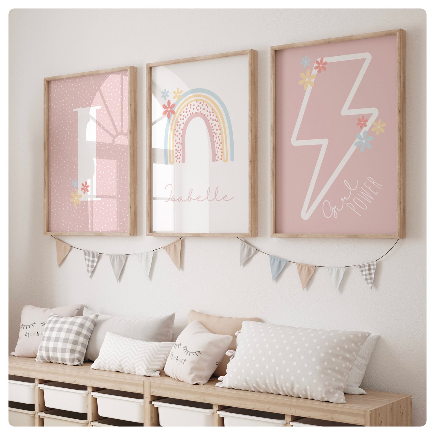 Rainbow “Girl power” quote personalised set of 3 prints
