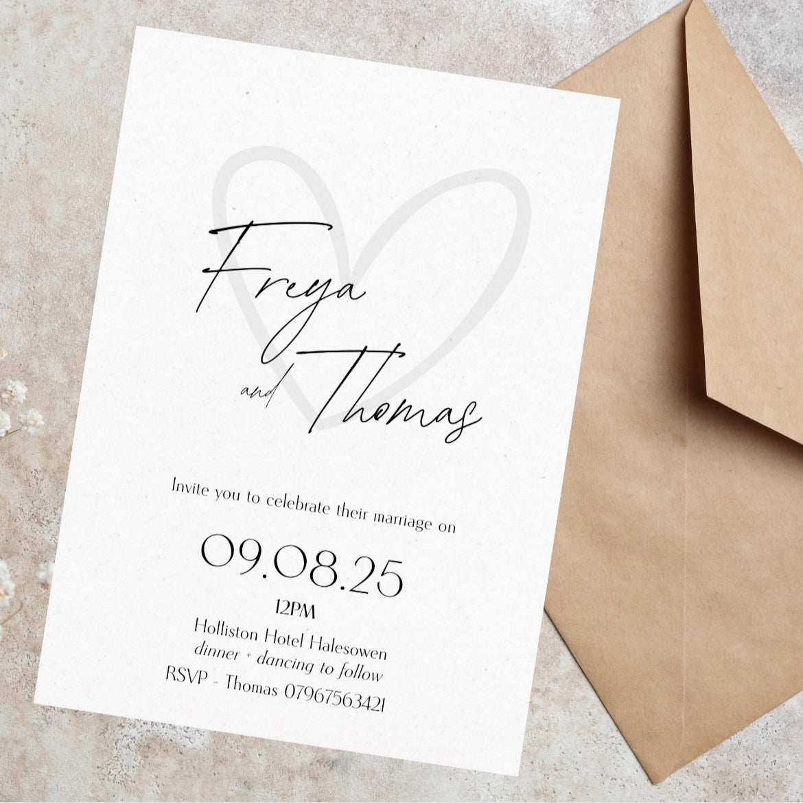 Black and white minimalist wedding and evening invitations