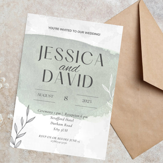 Botanical wedding and evening reception invitations