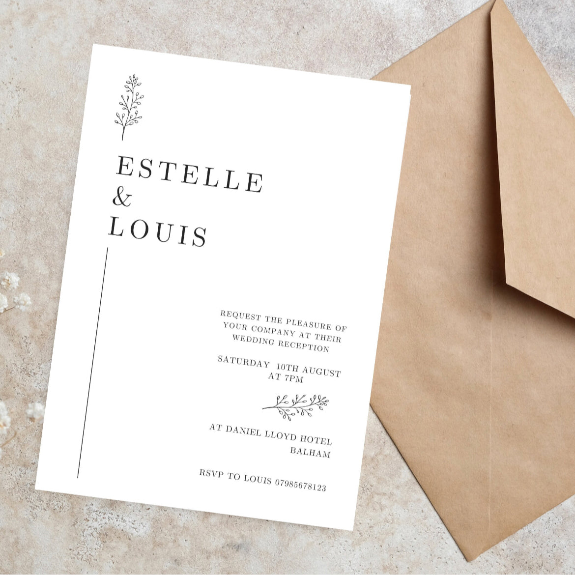 Black and white minimalist wedding and evening invitations