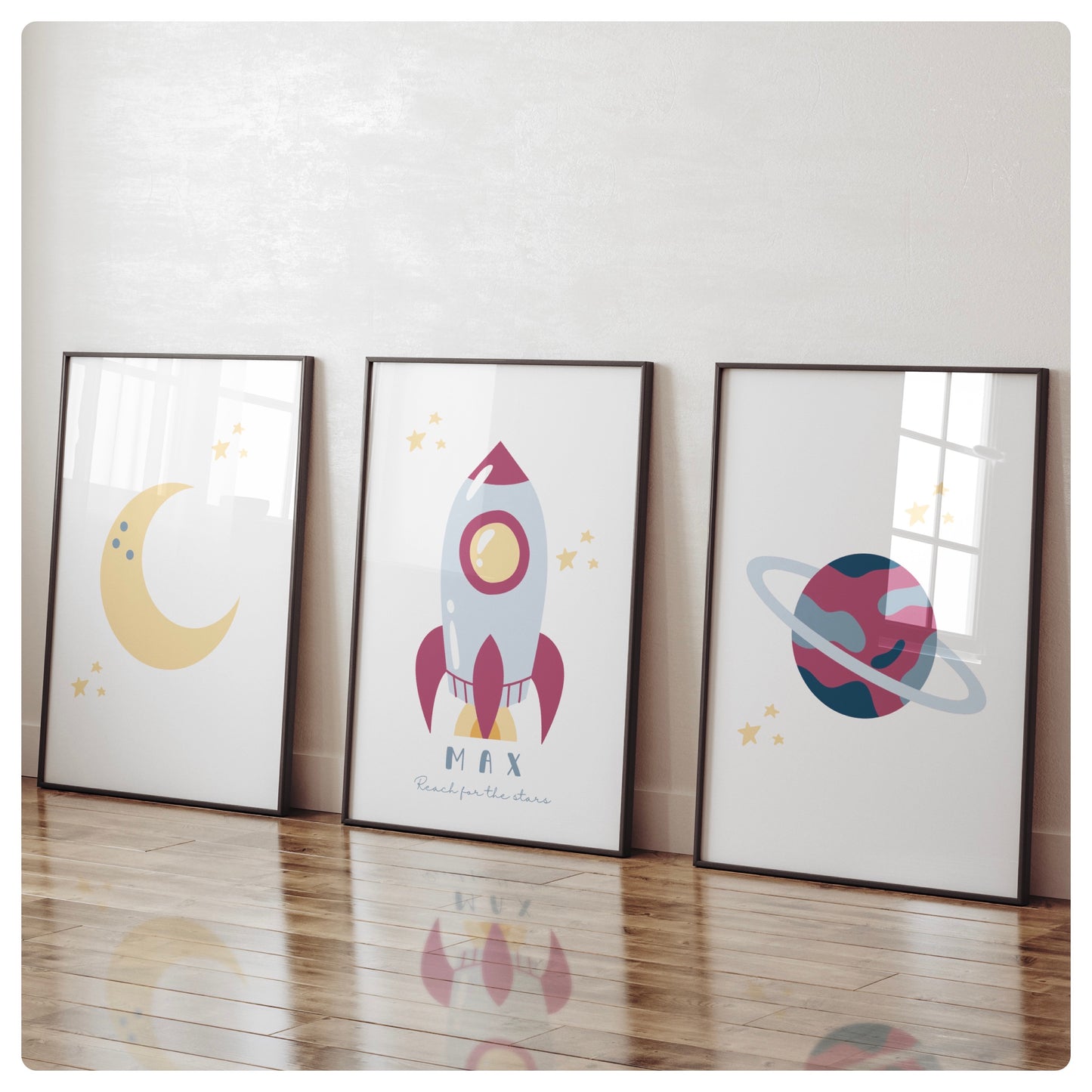 Space theme personalised set of 3 prints