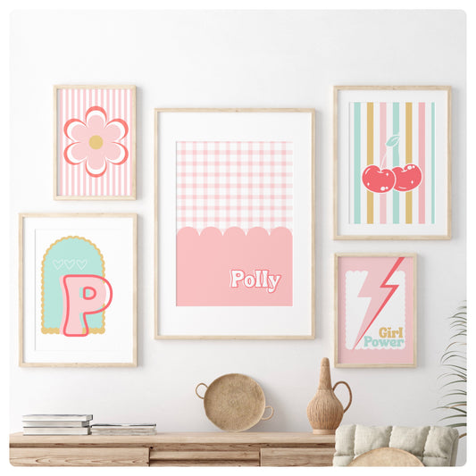 Set of 5 girly cherry prints. 1 A3, 2 A4 & 2 5x7