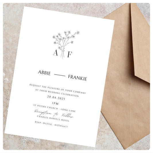 Black and white minimalist wedding and evening invitations
