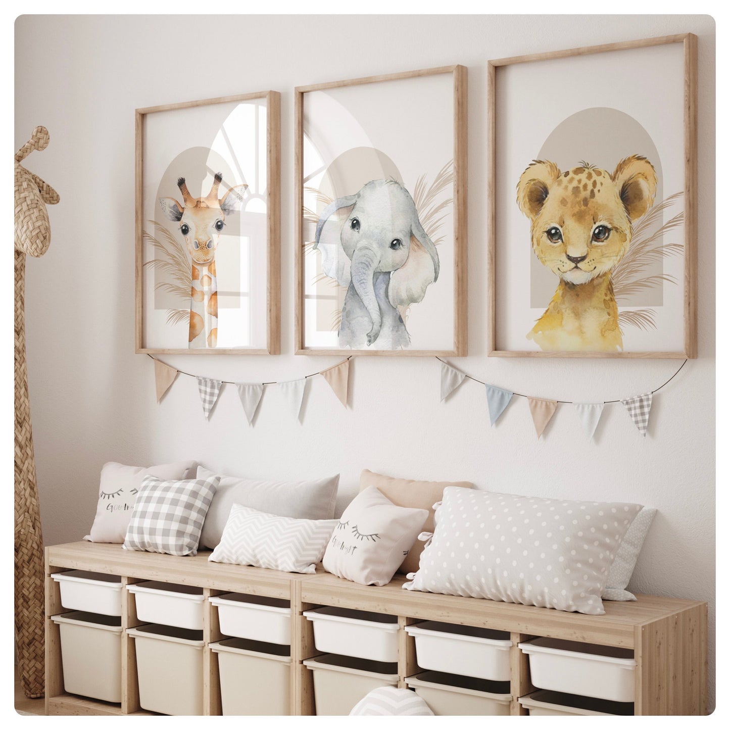 Safari animal neutral set of 3 prints