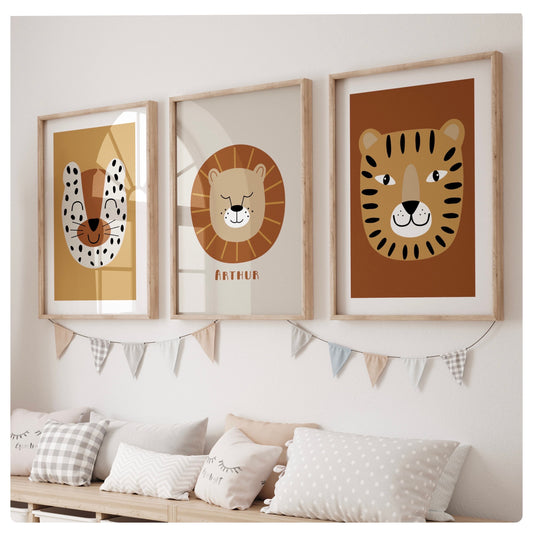 Safari style personalised set of 3 prints