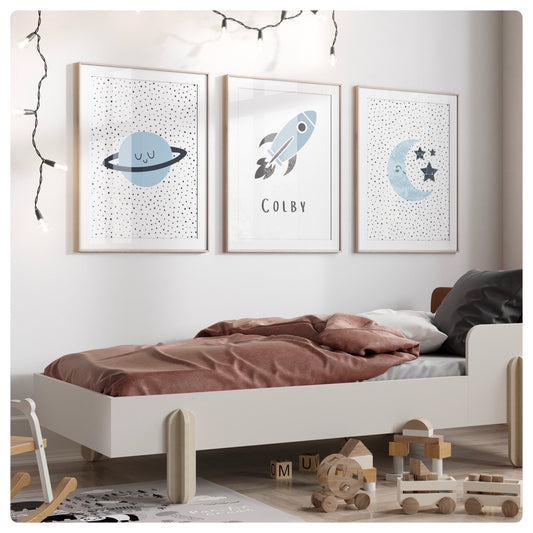 Space theme personalised set of 3 prints