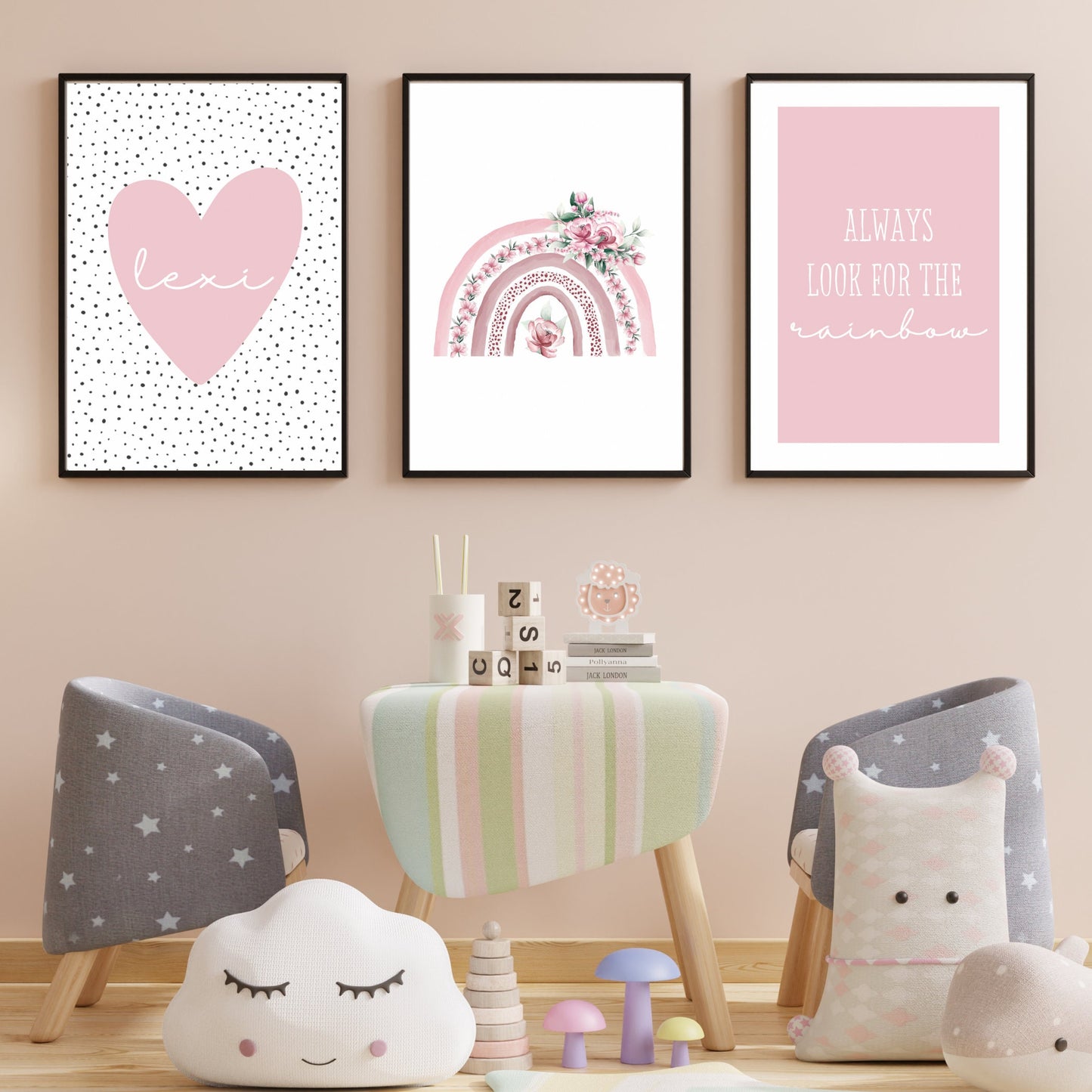 Rainbow “always look for the rainbow” set of 3 prints