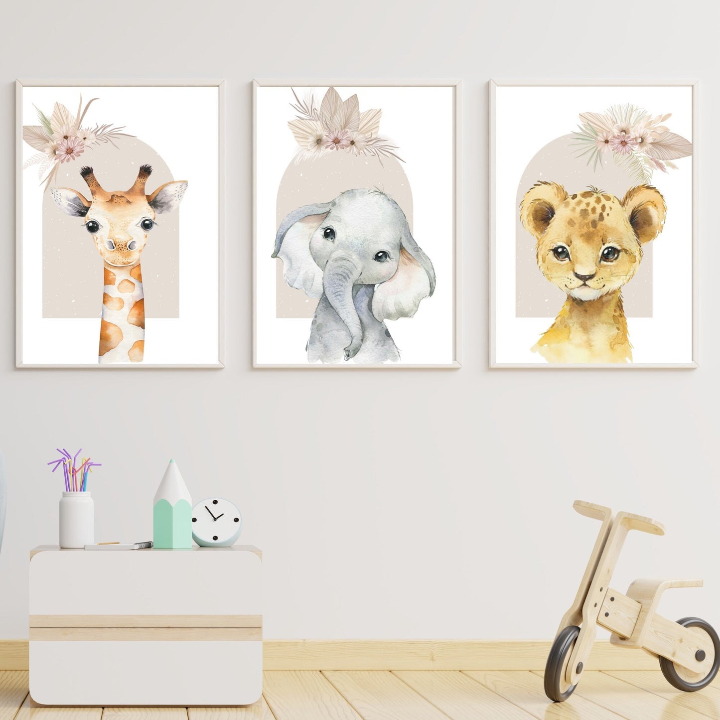 Safari animals girly set of 3 prints