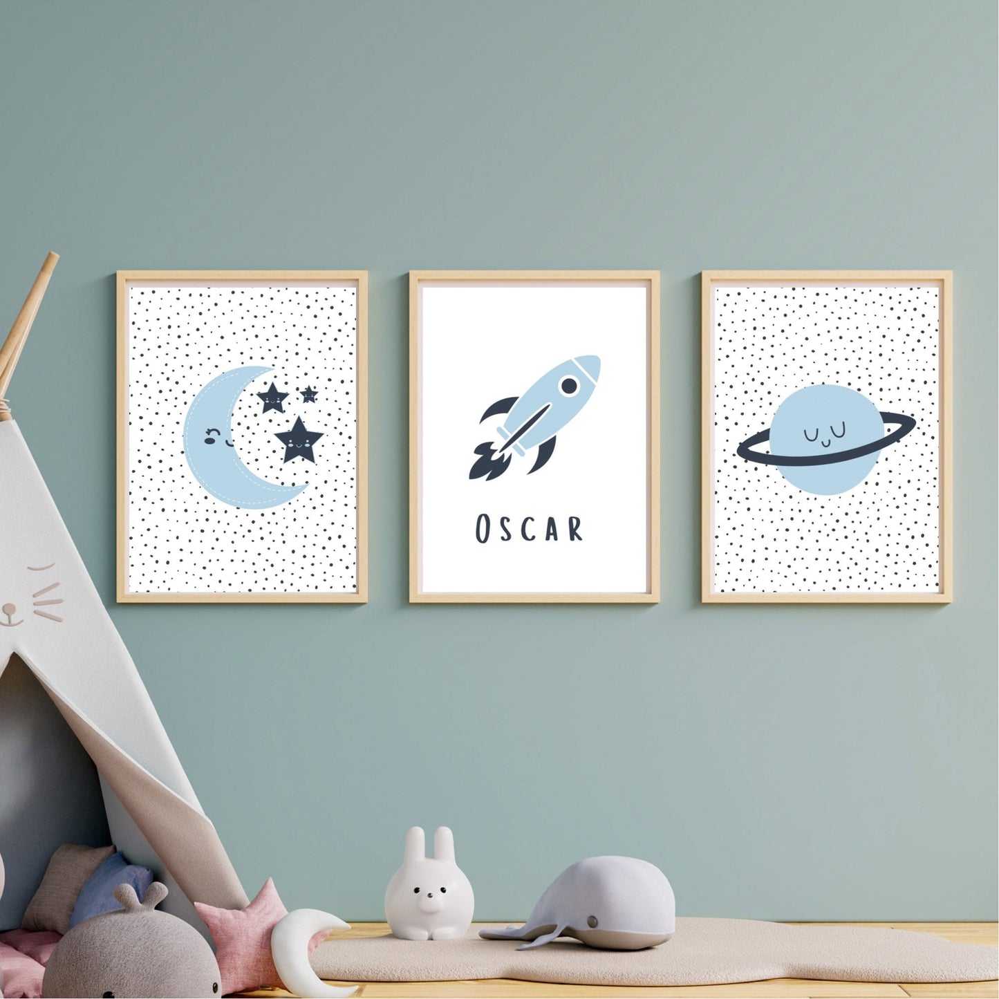 Space theme personalised set of 3 prints